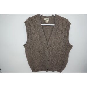 L.L.Bean Sweater Vest Mens Large‎ Brown Wool Cable Knit Button Made in Scotland